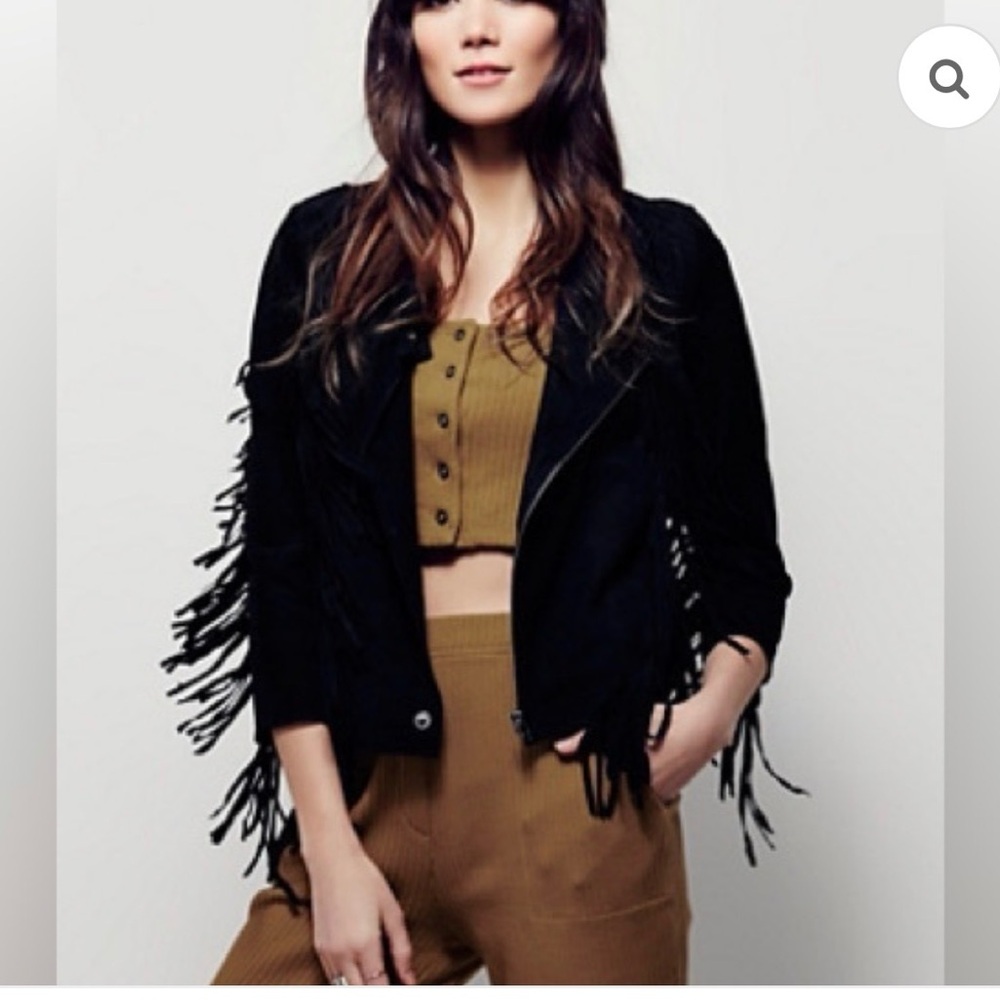 Cleobella black suede fringe leather jacket!
